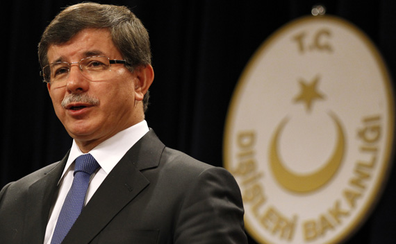 Turkey’s Foreign Minister Ahmet Davutoglu talks to the media during a news conference in Ankara.