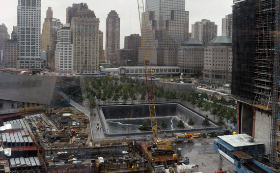 A view of the World Trade Center North Tower memorial pool at the National September 11 Memorial and Museum in New York, September 6, 2011. REUTERS/Susan Walsh/Pool