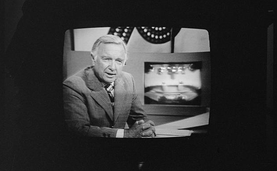 Walter Cronkite on television during a presidential debate on September 23, 1976.