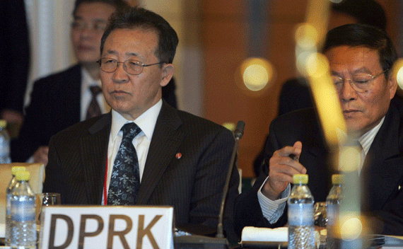 North Korea’s envoy Kim Kye Gwan takes part in a new round of six party talks in Beijing December 8, 2008. A top U.S. envoy predicted tough talks on North Korea’s nuclear activities on Monday as a fresh round of negotiations over a disarmament-for-aid deal began with the Bush administration readying to leave office. REUTERS/Elizabeth Dalziel/Pool (CHINA)