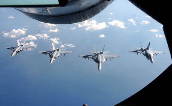 U.S. Navy F-18 fighters would likely be used in any U.S. effort to impose a no-fly zone over Libya.