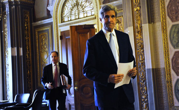 Senator Kerry walks to the Senate floor during debate over ratification of the New START treaty.