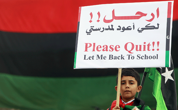 A Libyan boy protests during Friday prayers in Benghazi.