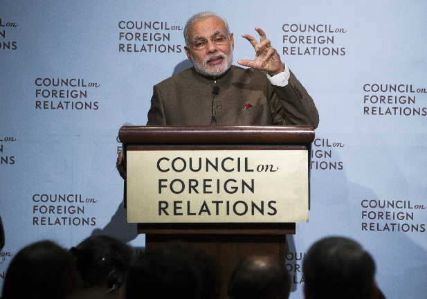 Indian Prime Minister Narendra Modi speaks at the Council on Foreign Relations in New York, during his visit to the United States on September 29, 2014.