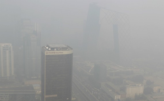 Buildings in Beijing are pictured on a recent day with heavy haze and smog.