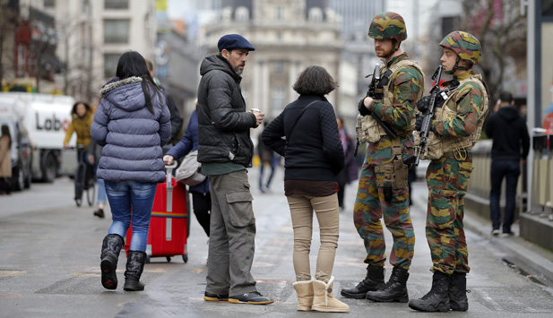 Belgian troops on patrol in central Brussels