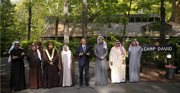 U.S. President Barack Obama speaks while hosting the six-nation Gulf Cooperation Council (GCC) at Camp David in Maryland May 14, 2015.