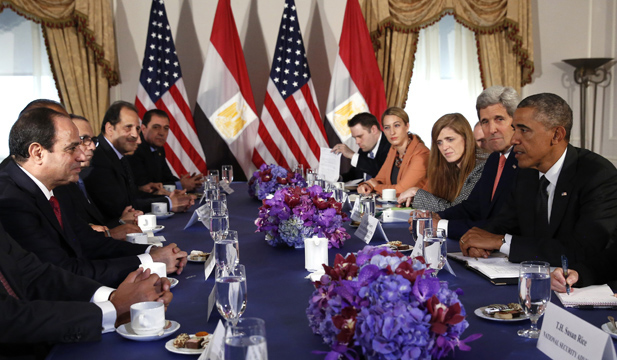 U.S. President Barack Obama meets with Egypt’s President Abdel Fattah el-Sisi in New York September 25, 2014. Both leaders are in New York attending the United Nations General Assembly. 
