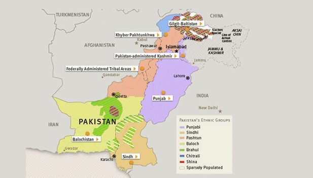 Pakistan map with ethnic groups