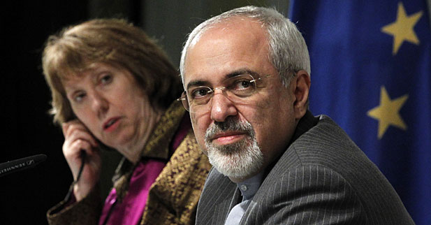 EU foreign policy chief Catherine Ashton and Iranian Foreign Minister Mohammad Javad Zarif at the end of the Iranian nuclear talks in Geneva.