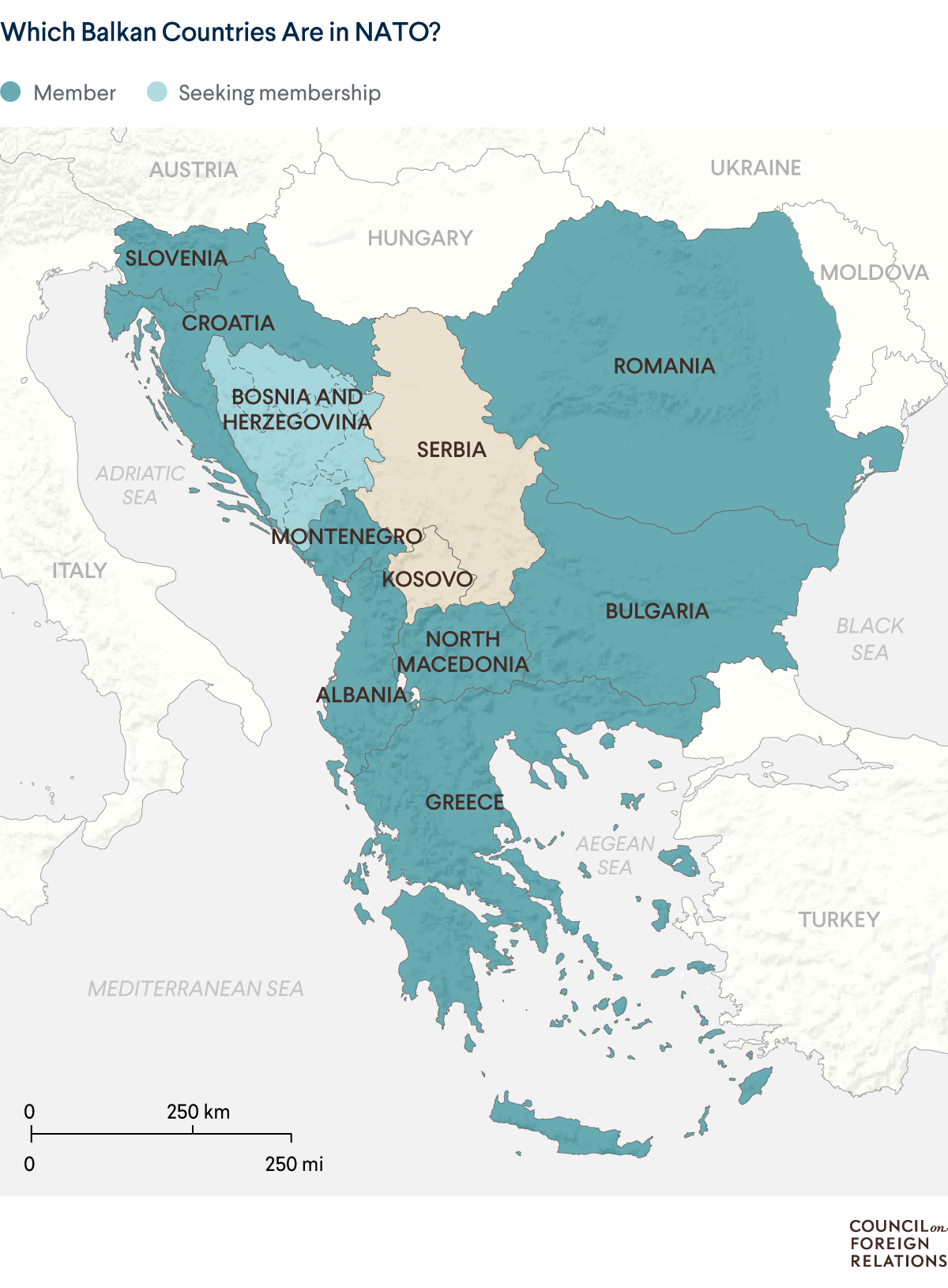 A map of which Balkan countries are in NATO
