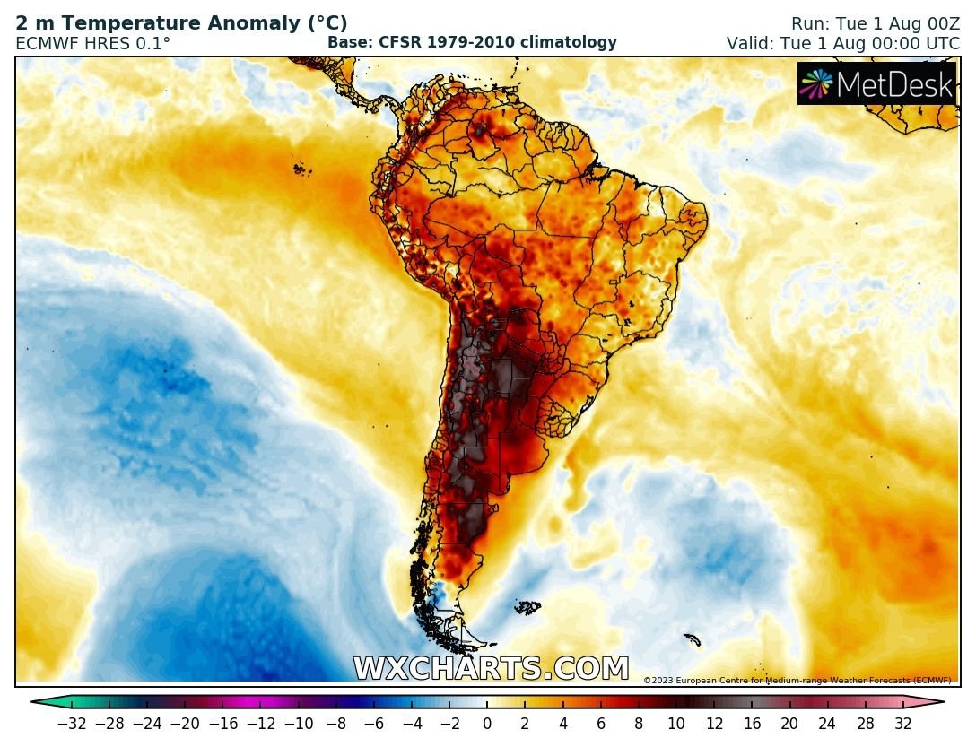 Hot winters in the Andes and across the Southern Cone.