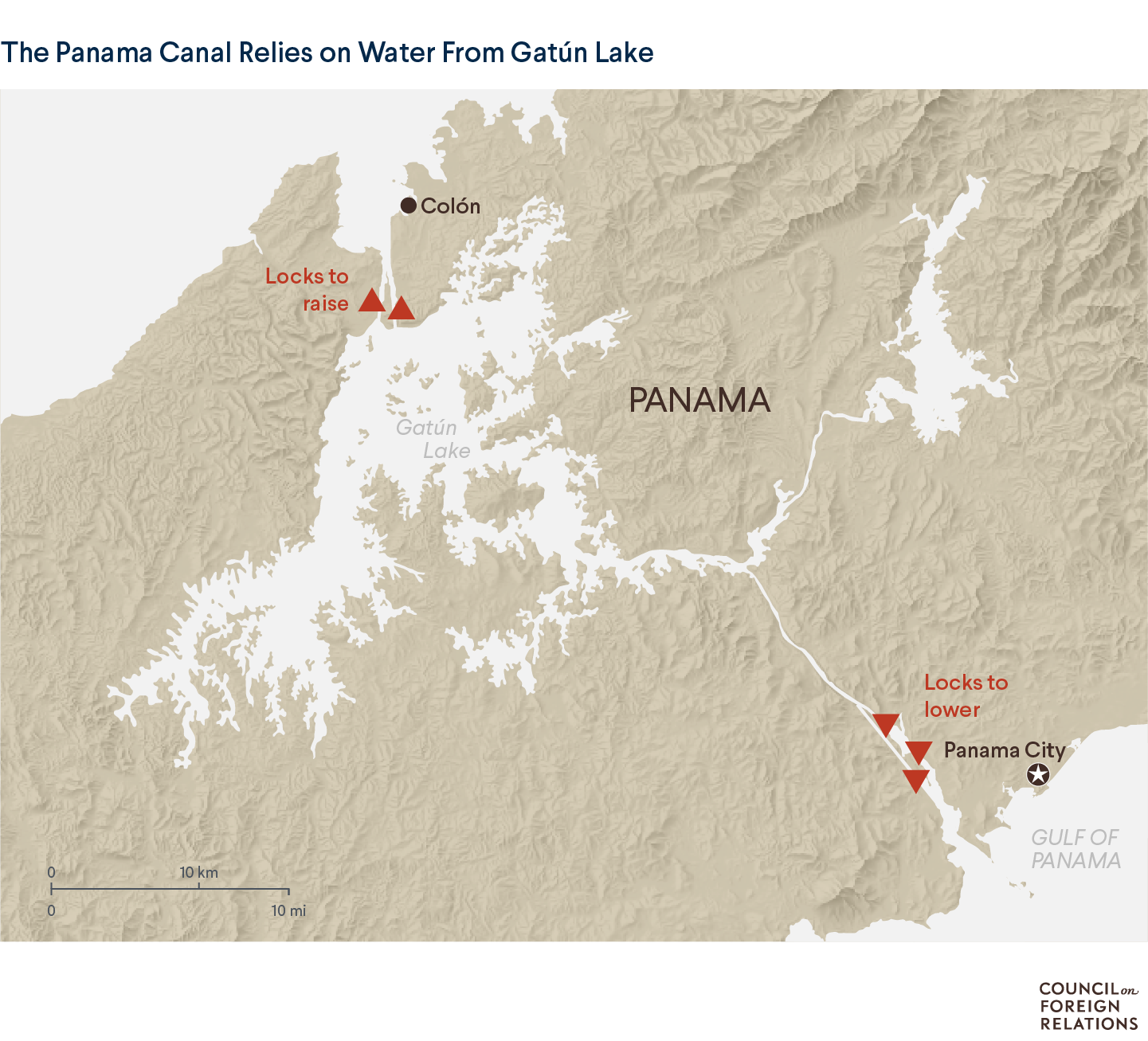 A map showing the Panama Canal lock system.