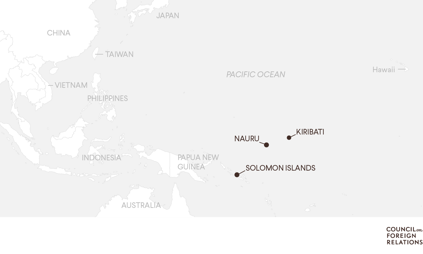 A map showing the locations of Nauru, Kiribati, and the Solomon Islands in the Pacific Ocean