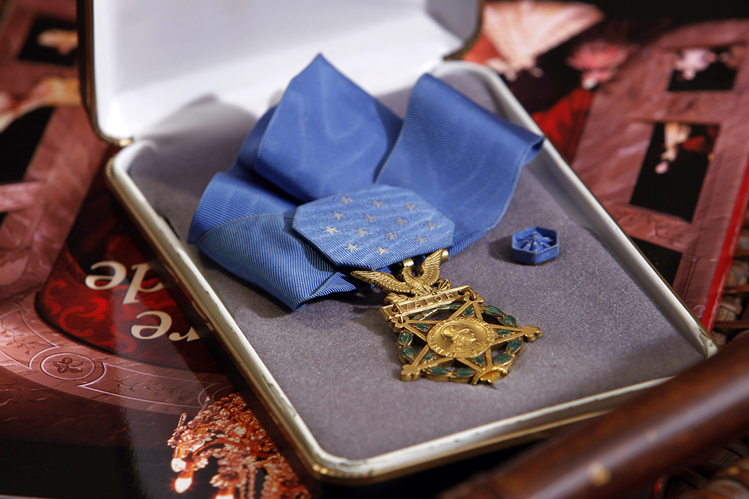  The Medal of Honor awarded to Walter Ehlers for his heroism during the Battle of Normandy.