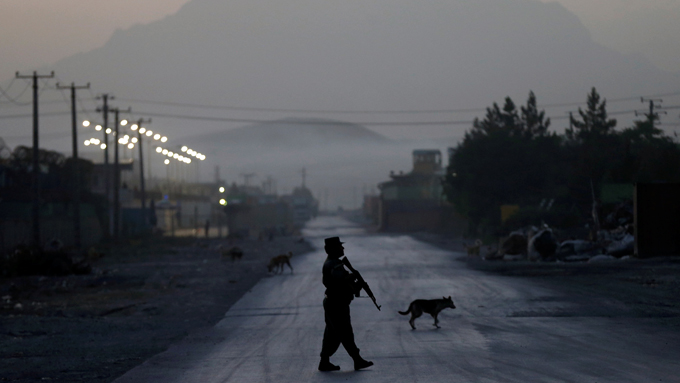 Afghan police on patrol in Kabul