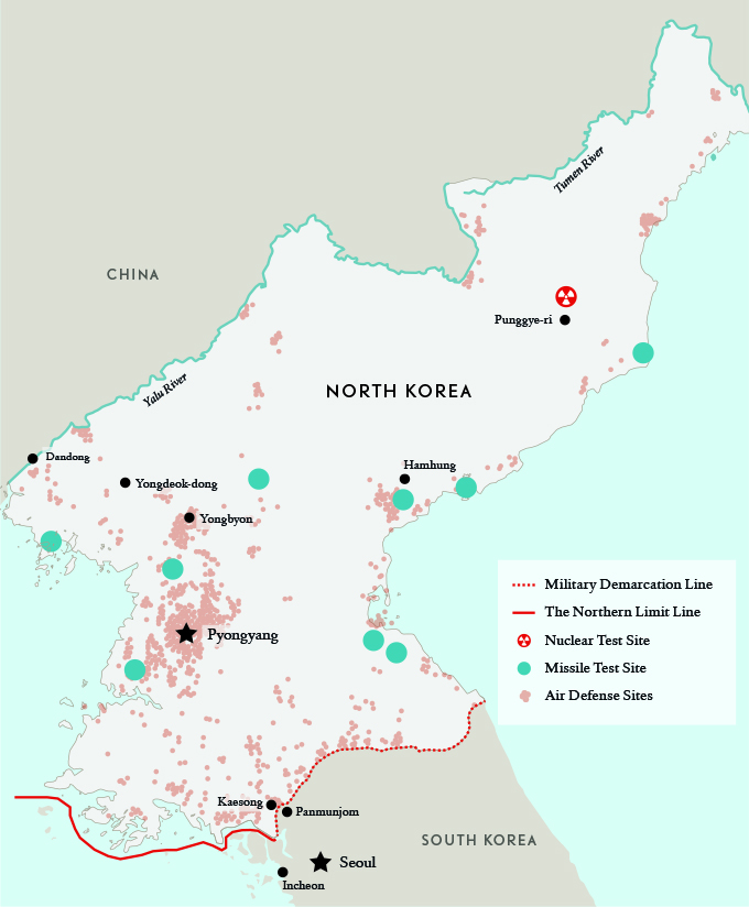 North Korea and Select Missile Test Locations *Air defense sites current as of June 25, 2009.