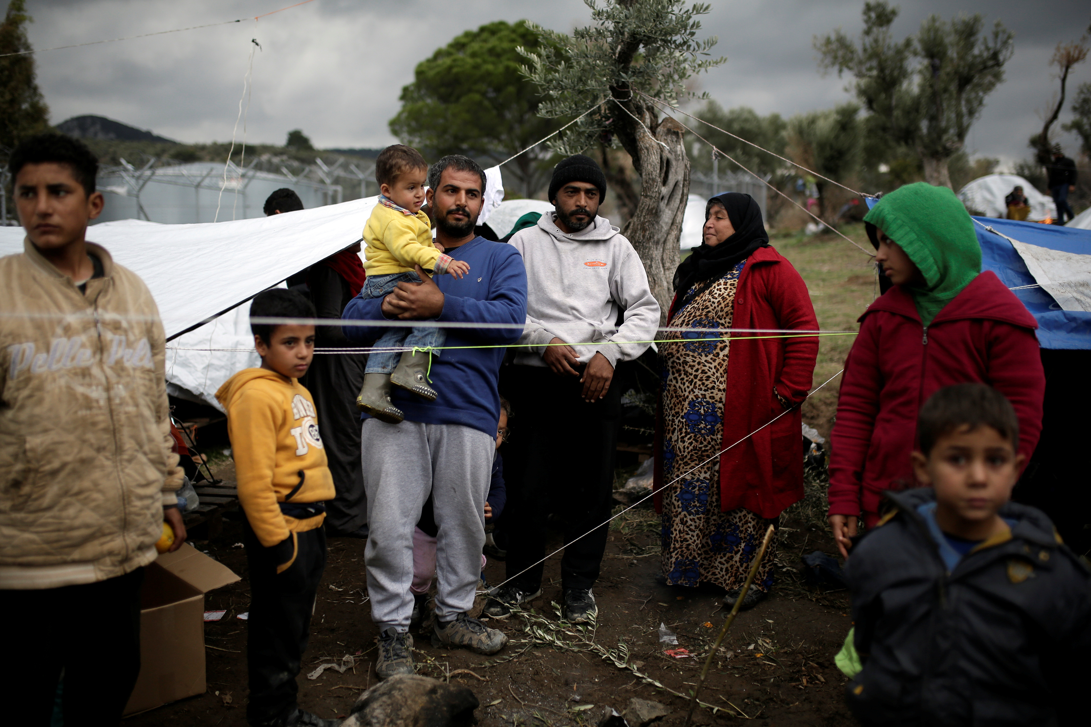 A Syrian family at a makeshift camp in Lesbos, Greece. 