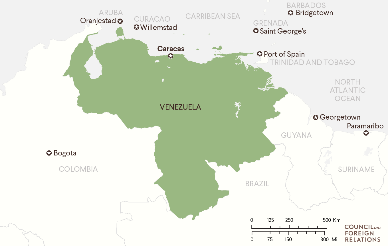 Map of Venezuela and Neighboring Countries