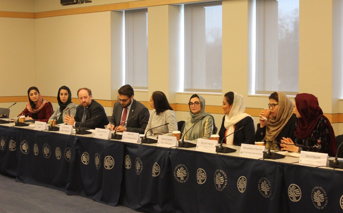 Ambassador Mohib with a panel of Afghan women activists and politicians at the United States Institute of Peace.
