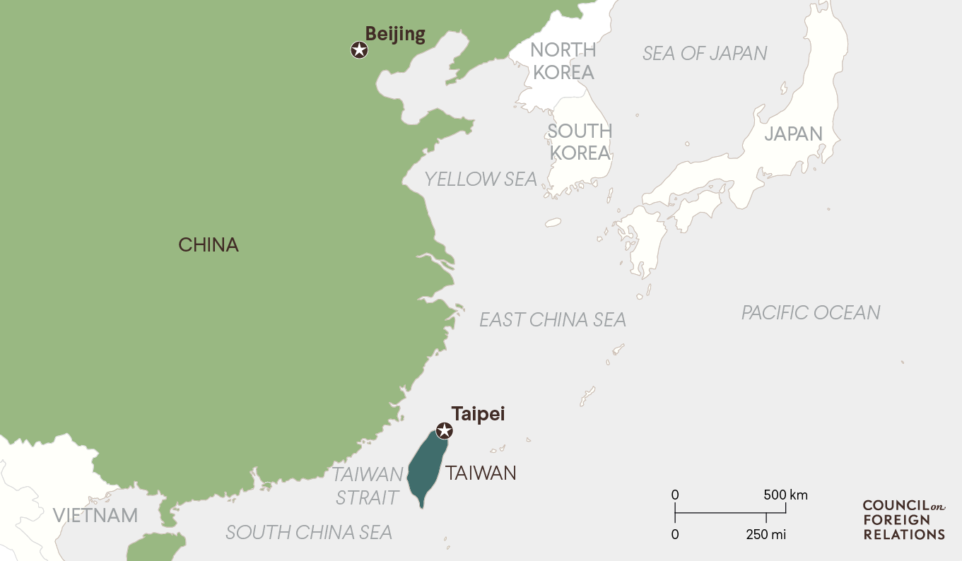Map of China, Taiwan, and surrounding area.