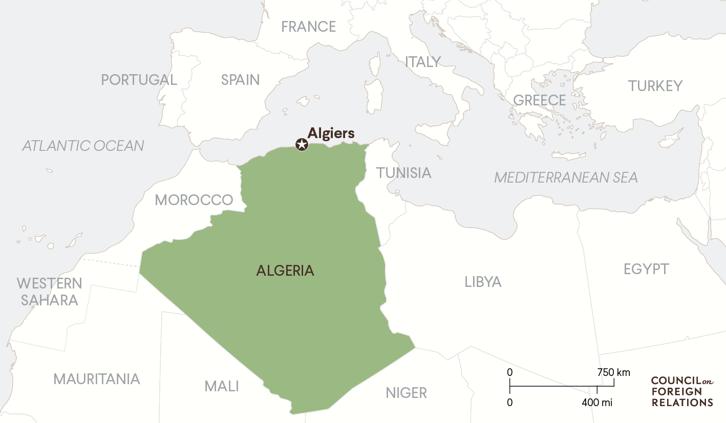 Map of Algeria and surrounding countries