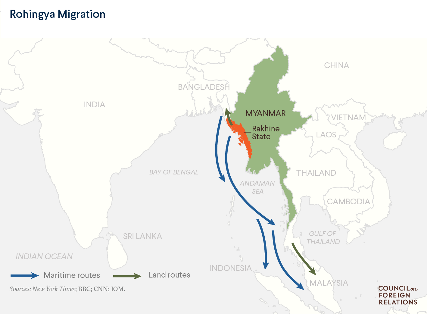 Map of Rohingya migration routes