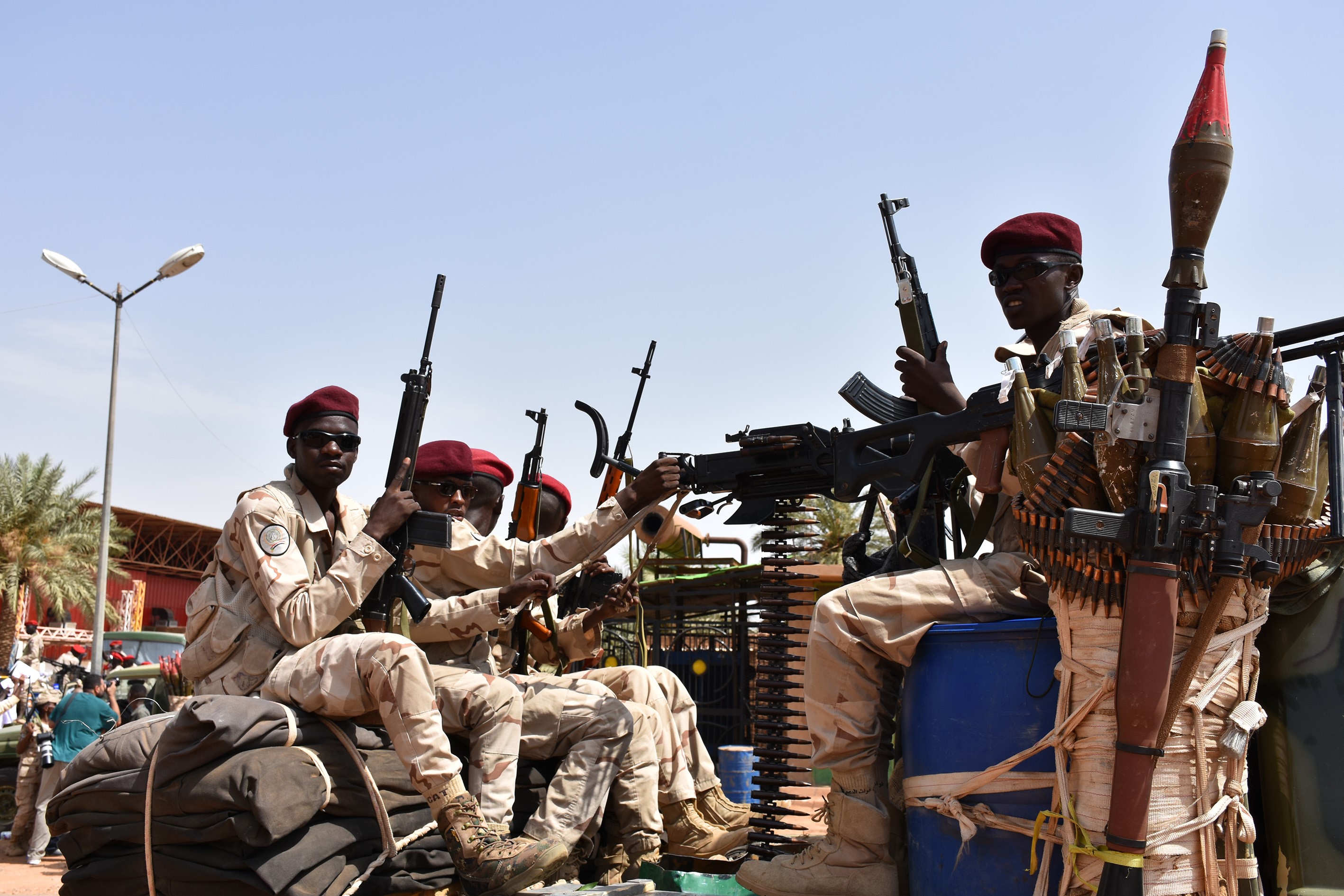 Sudanese security forces take security measurements as Deputy Head of Sudan's Transitional Military Council, General Mohamed Hamdan Dagalo addresses local authority representatives in Khartoum, Sudan on June 18, 2019.