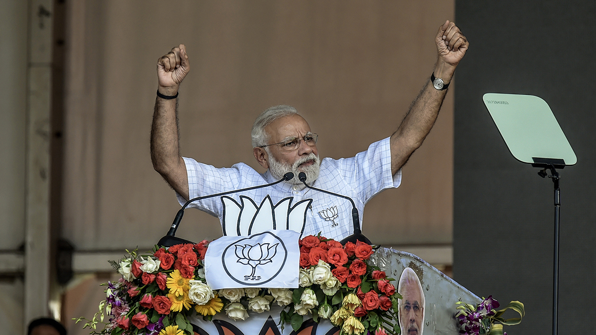 Indian Prime Minister Narendra Modi speaks at a rally ahead of the country's general election.
