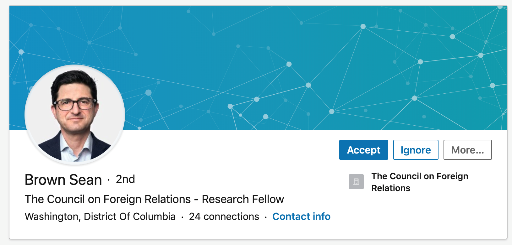The fake LinkedIn profile of Sean Brown.