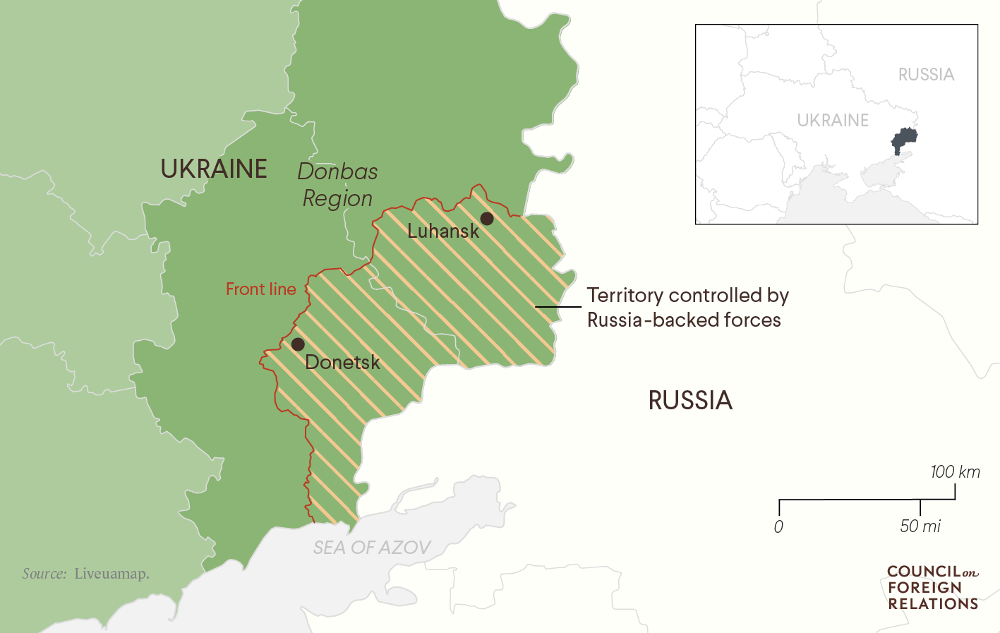 Map showing area of conflict in eastern Ukraine
