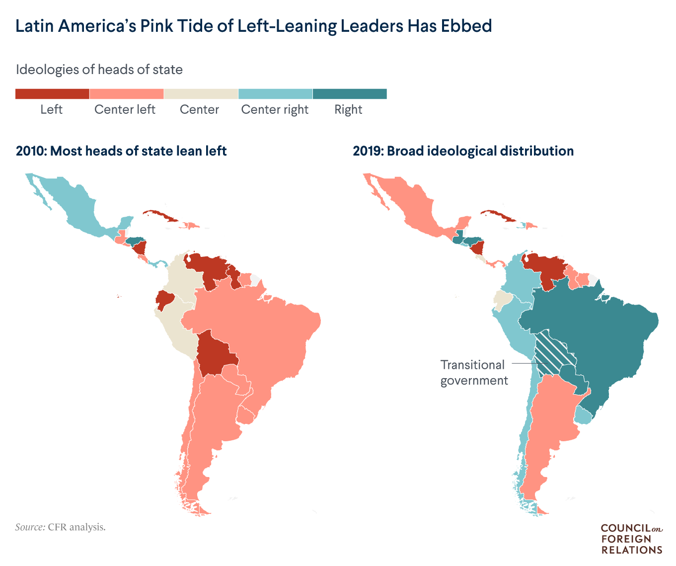 Map showing how country politics have shifted over last decade.