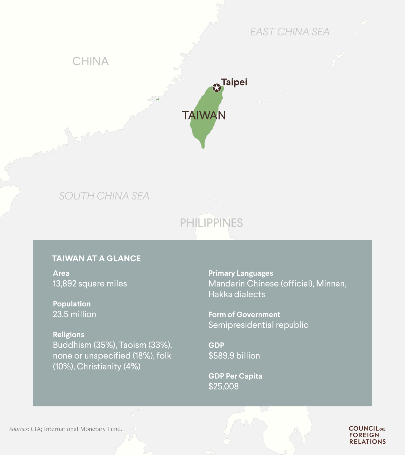 A map shows Taiwan and the capital Taipei.