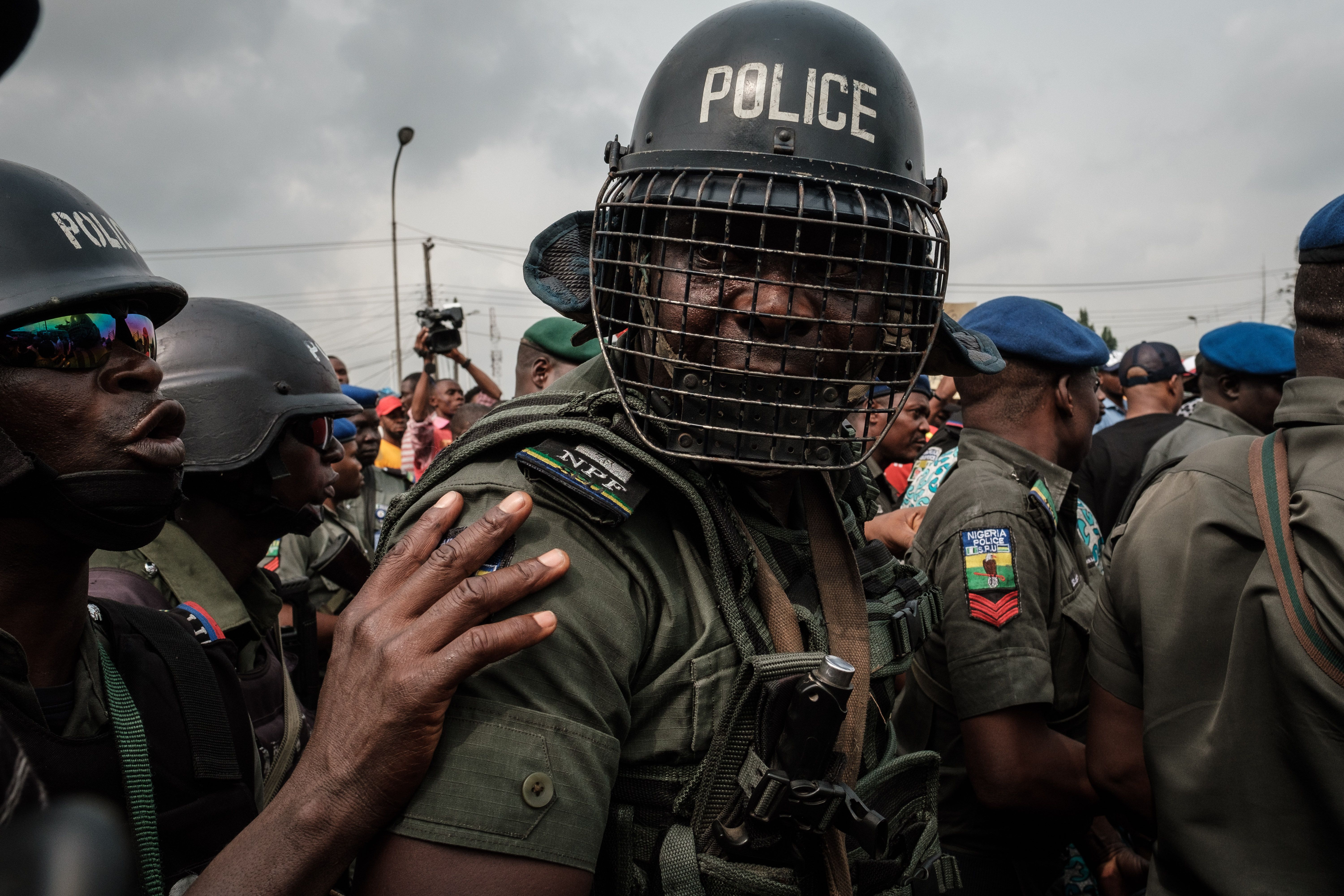 Nigerian anti-riot police respond to protests in Port Harcourt on February 14, 2019.