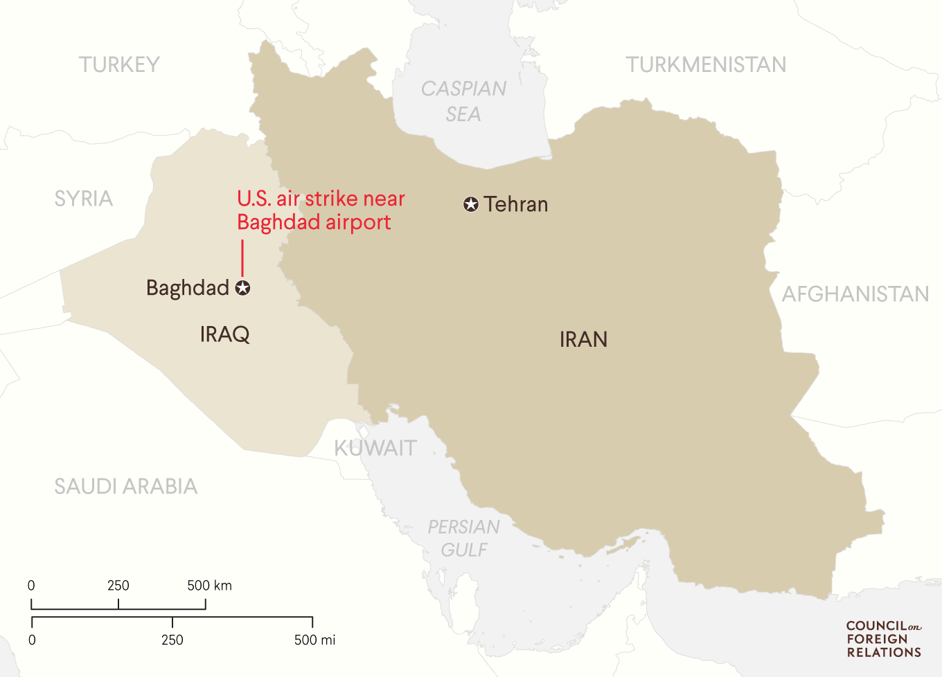 Map of Iran and Iraq