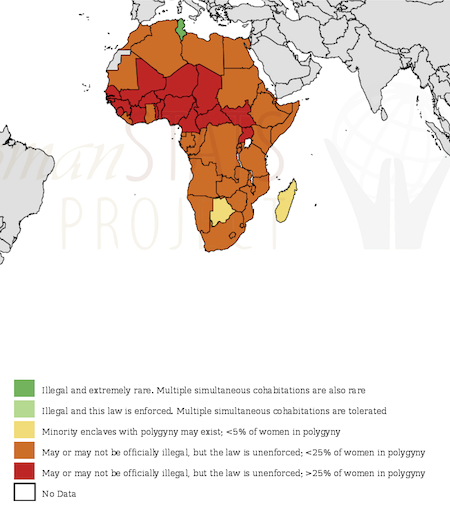 Nation-Level Scaling of the Prevalence and Legality of Polygyny (Africa)
