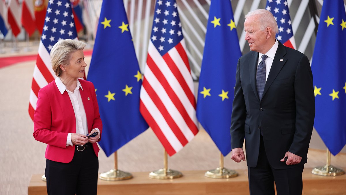 European Commission President Ursula von der Leyen meets with U.S. President Joe Biden in Brussels in June 2021 to discuss U.S.-EU relations.