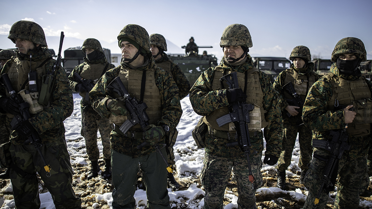 Members of Bosnia’s joint armed forces take part in a military exercise in Rajlovac on November 30, 2021.