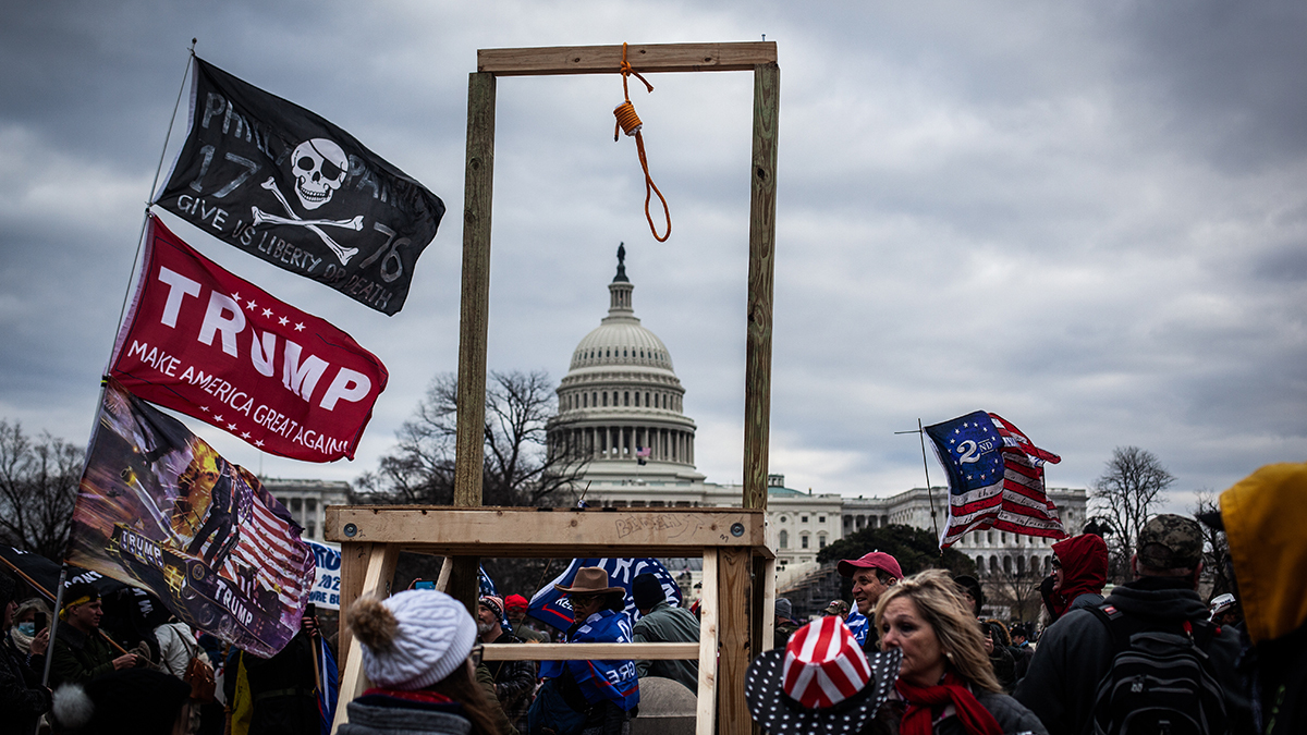 Supporters of President Donald Trump protest near the U.S. Capitol Building on January 6, 2021.