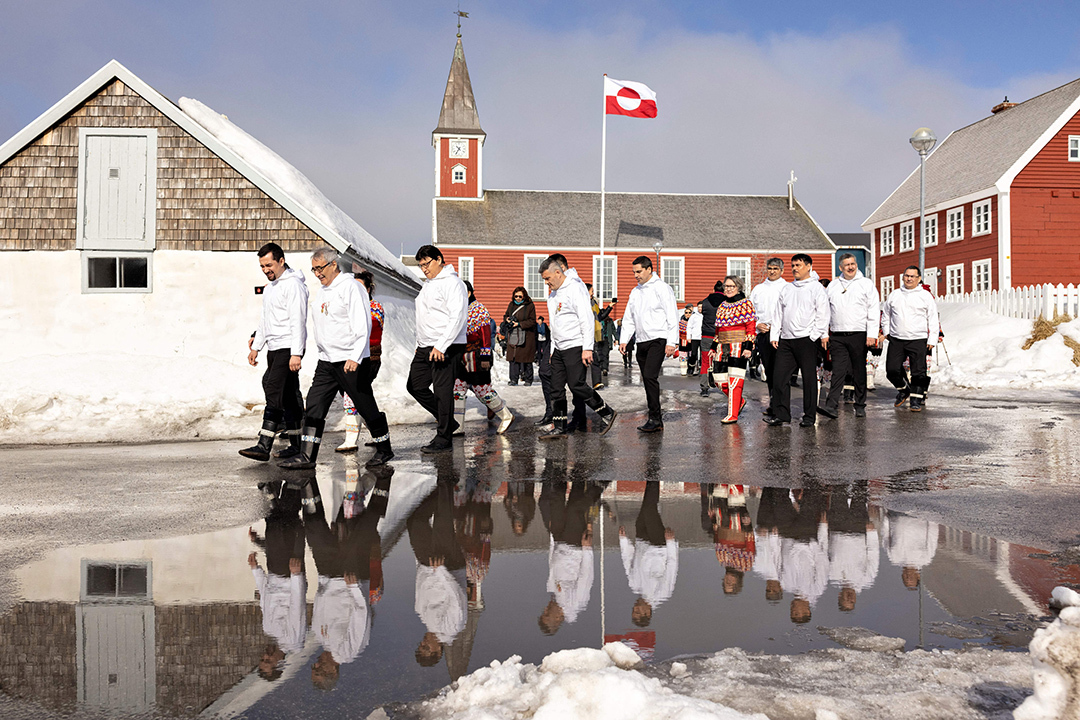Members of parliament leave a church in Greenland’s capital, Nuuk.