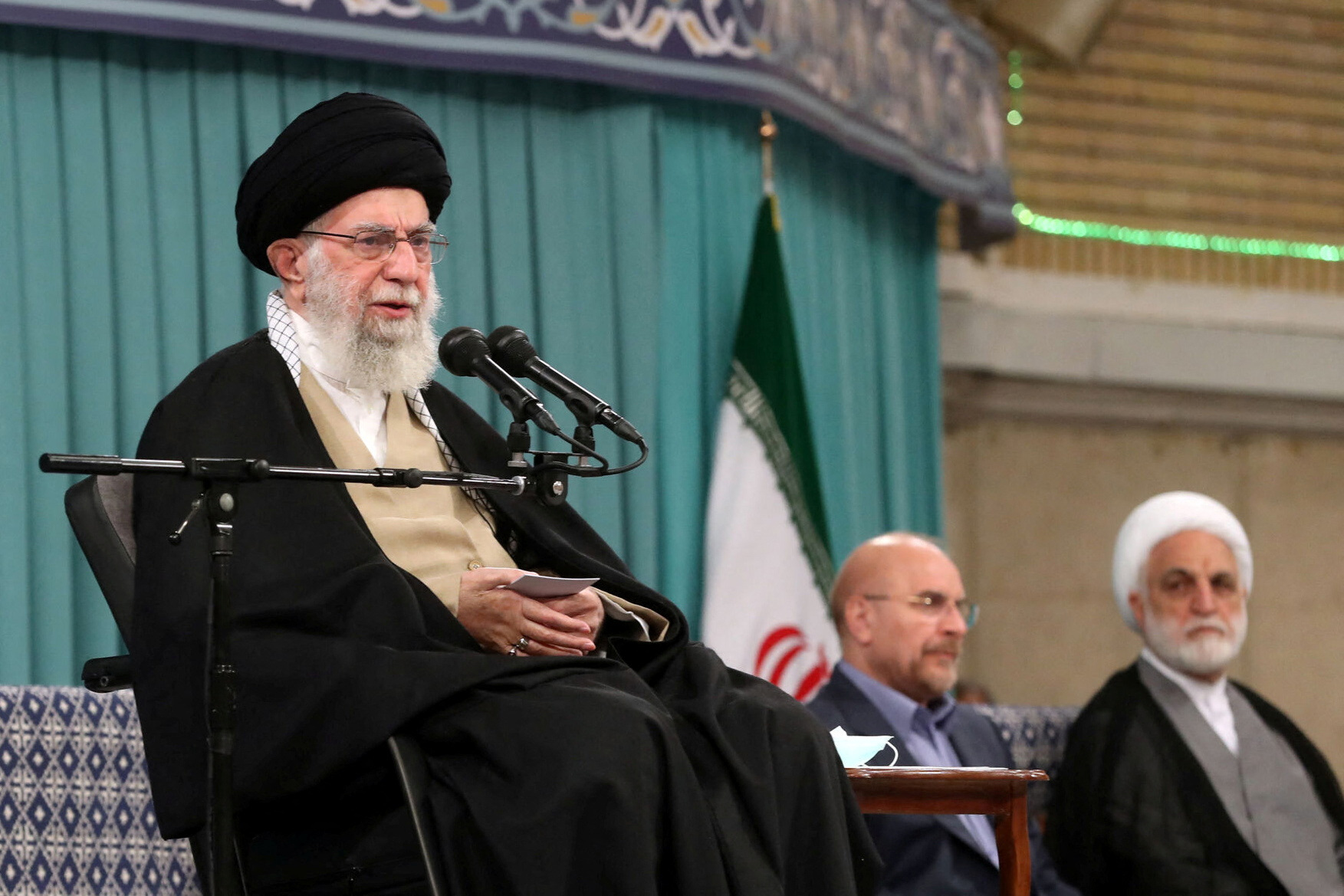 Iran's Supreme Leader Ayatollah Ali Khamenei speaks during a meeting with the guests of the Islamic Unity Conference in Tehran, Iran