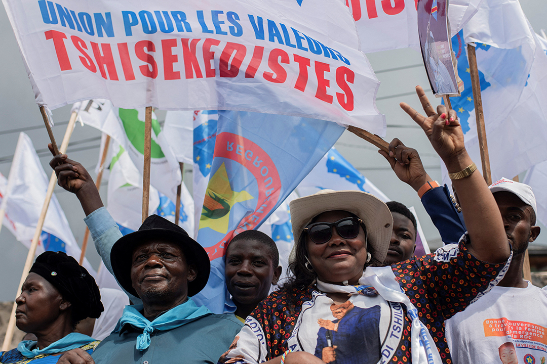 Supporters of incumbent President Felix Tshisekedi gather at a campaign rally in North Kivu, Democratic Republic of Congo.
