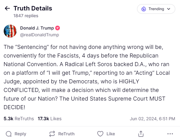 Trump Truth Social Post