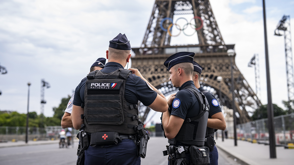 Members of the Brazilian and French Police forces patrol in Paris ahead of the 2024 Olympic and Paralympic Games.