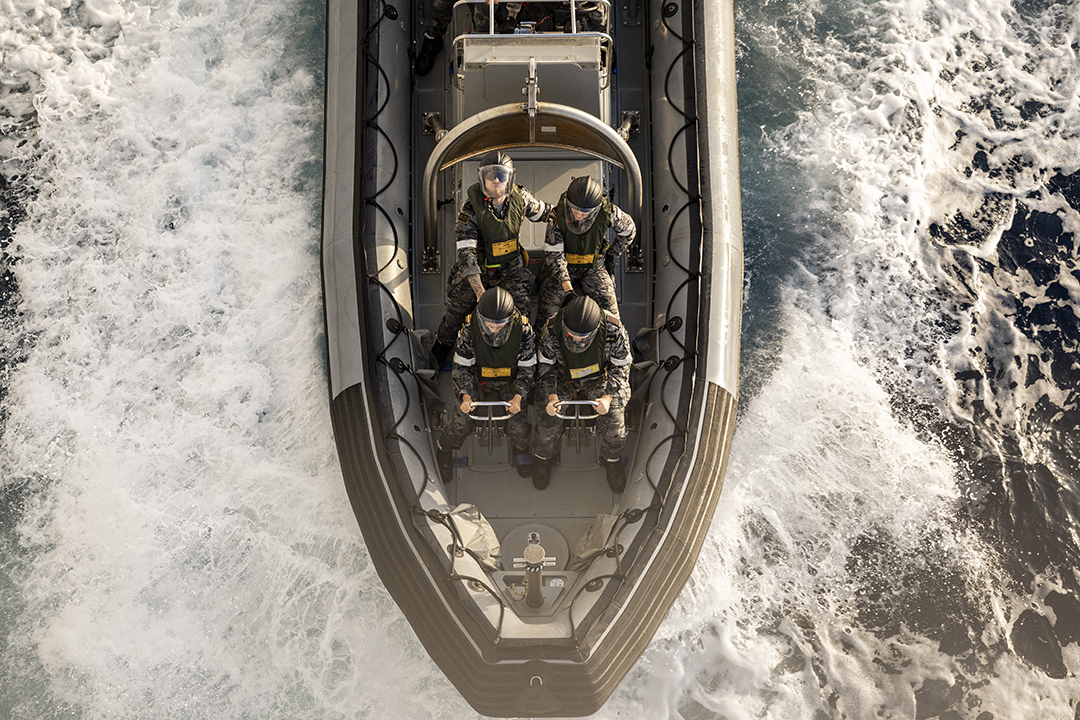 HMAS Choules Boatswain's Mates conduct boat operations during a regional presence deployment.