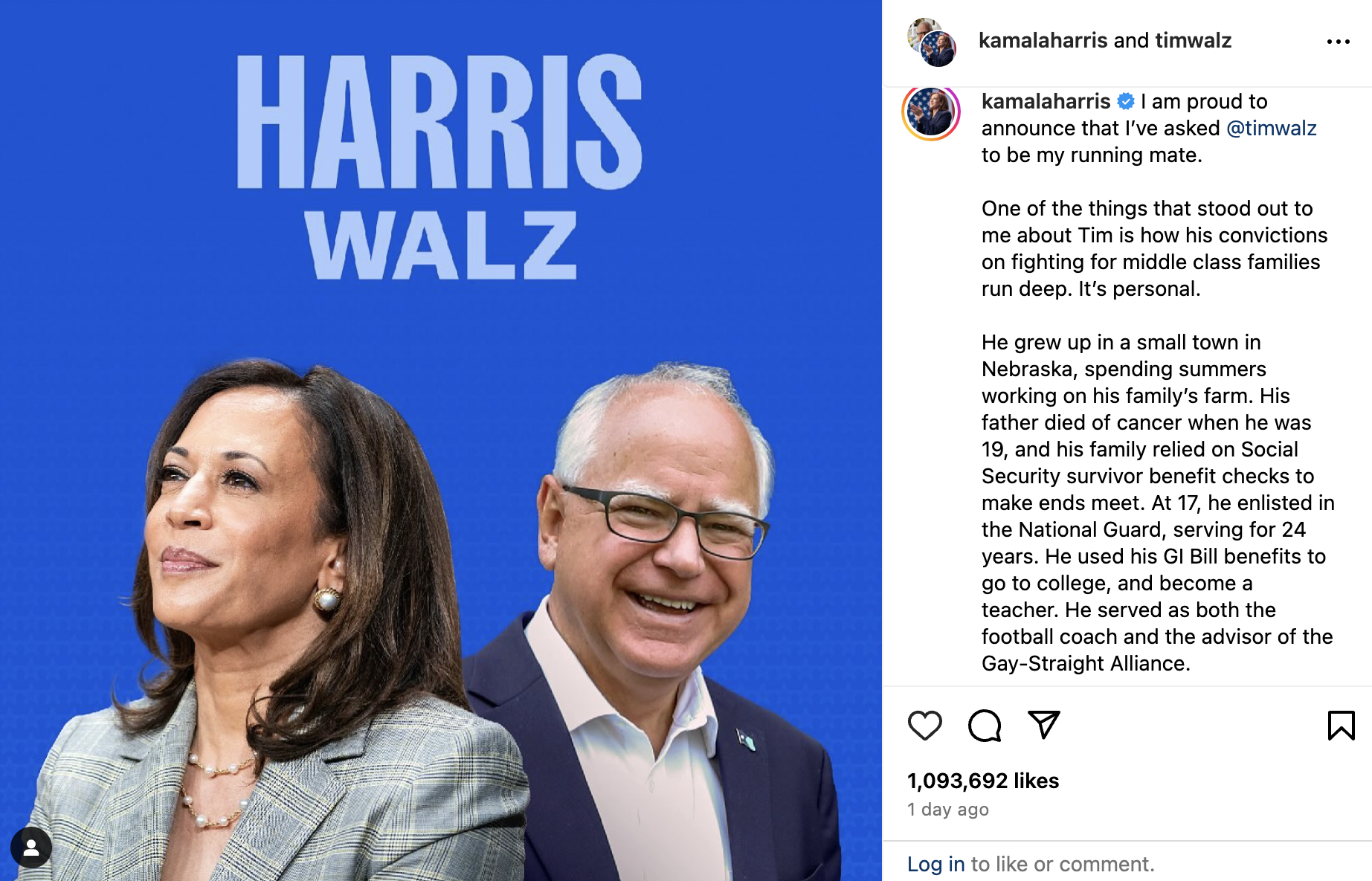 Harris Instagram Announcement Walz 