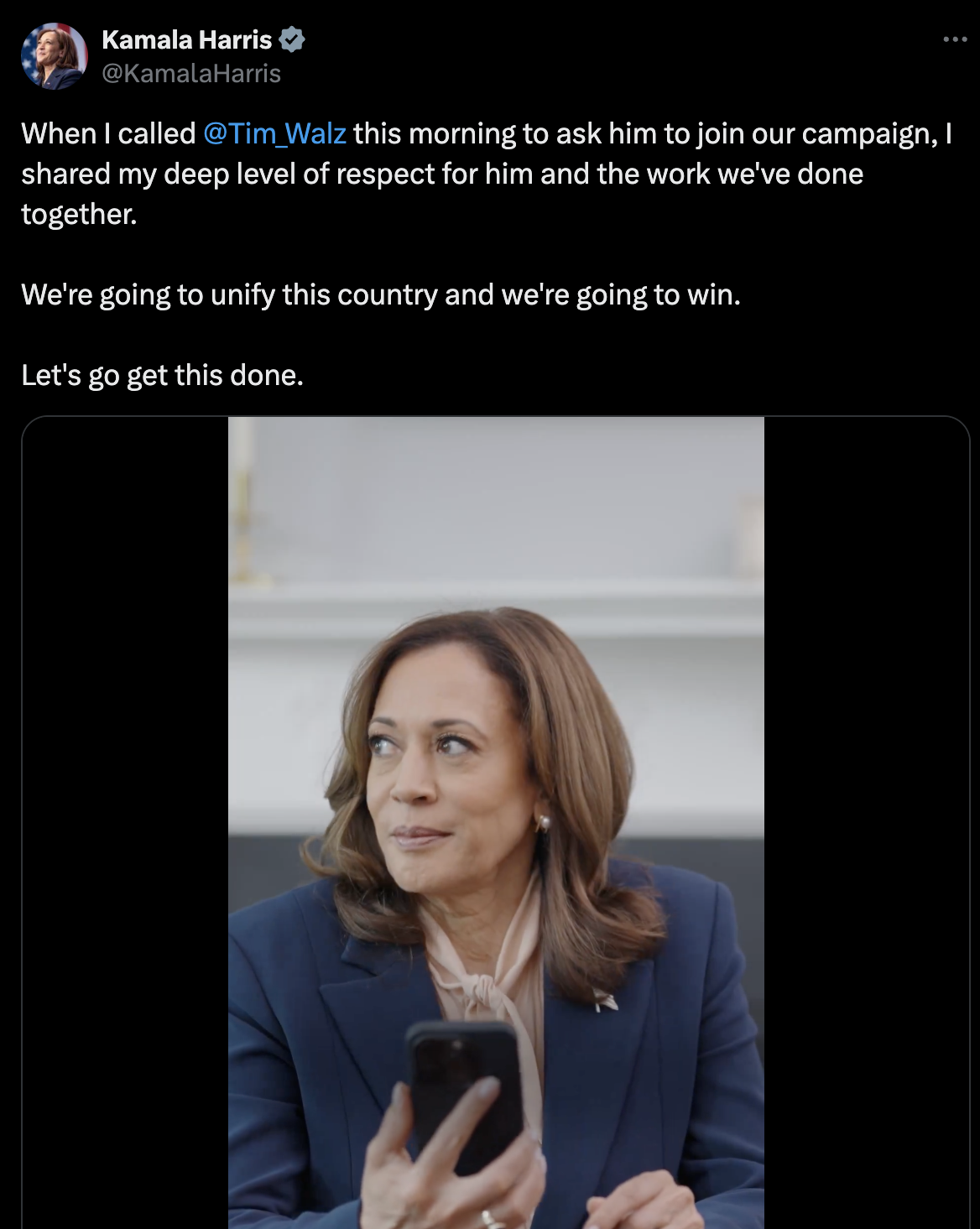 Harris X Post Asking Waltz