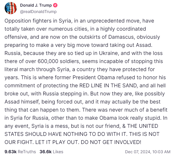Trump on Syrian Non-Intervention