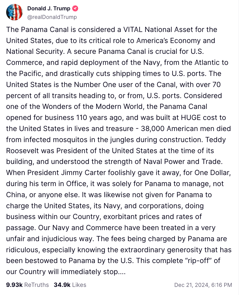 Trump comments on Panama Canal