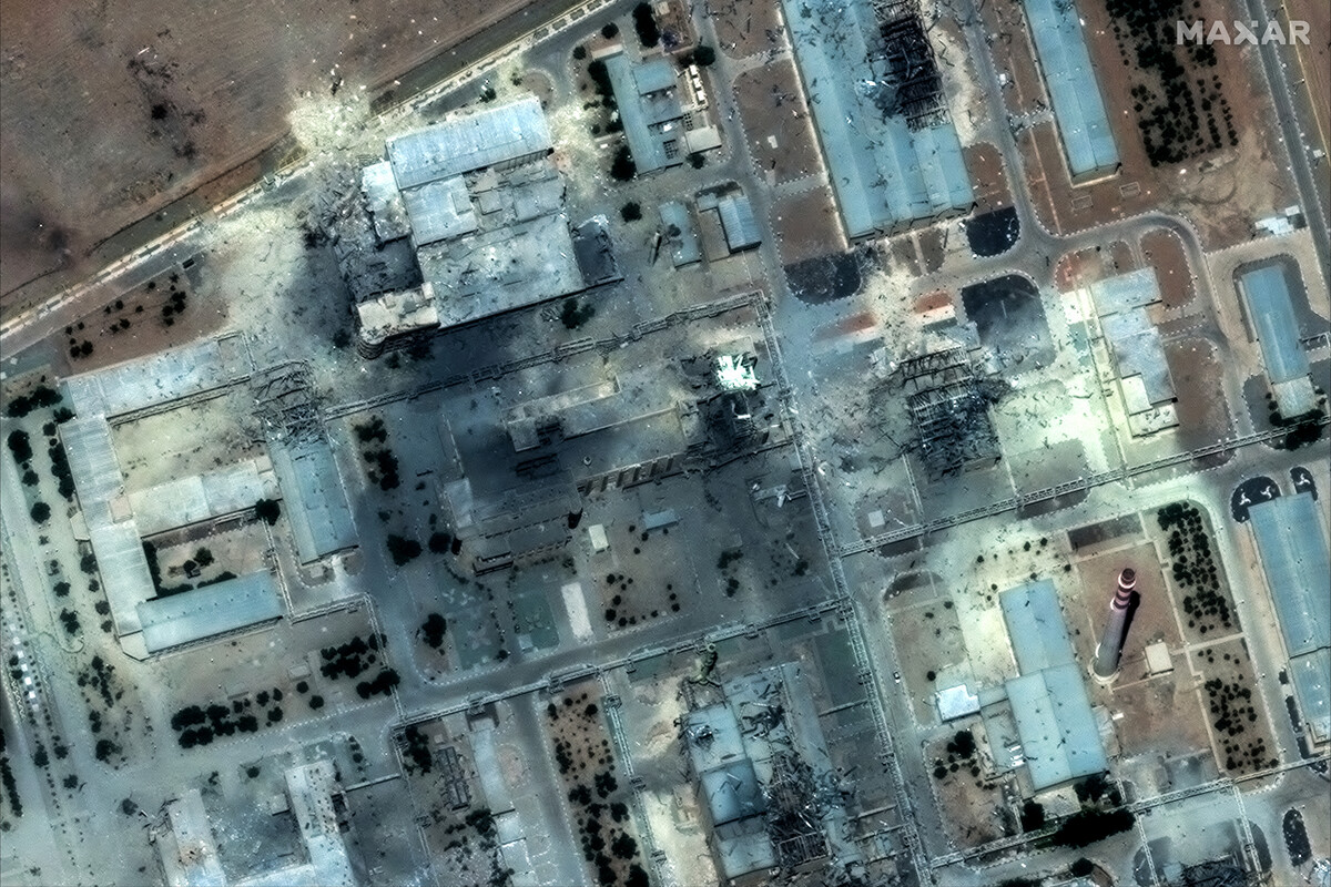 A satellite image shows an aerial view of the Isfahan nuclear site, showing the destroyed buidlings from the U.S. missile strikes..